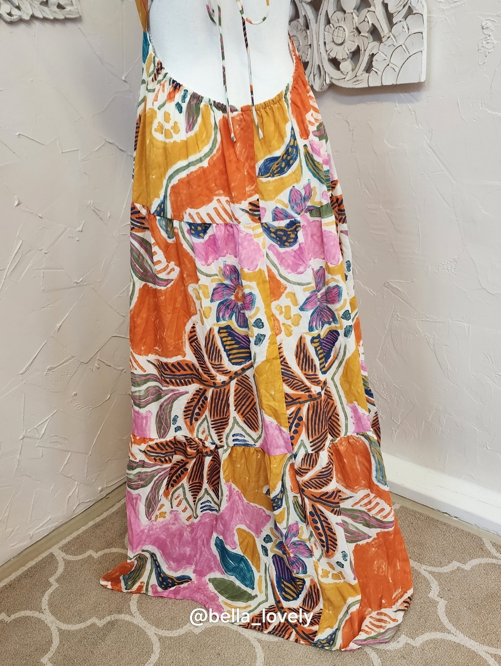 Tropical Boho Floral Spaghetti-Strap Maxi Dress in Pink & Orange - Picture 9 of 10